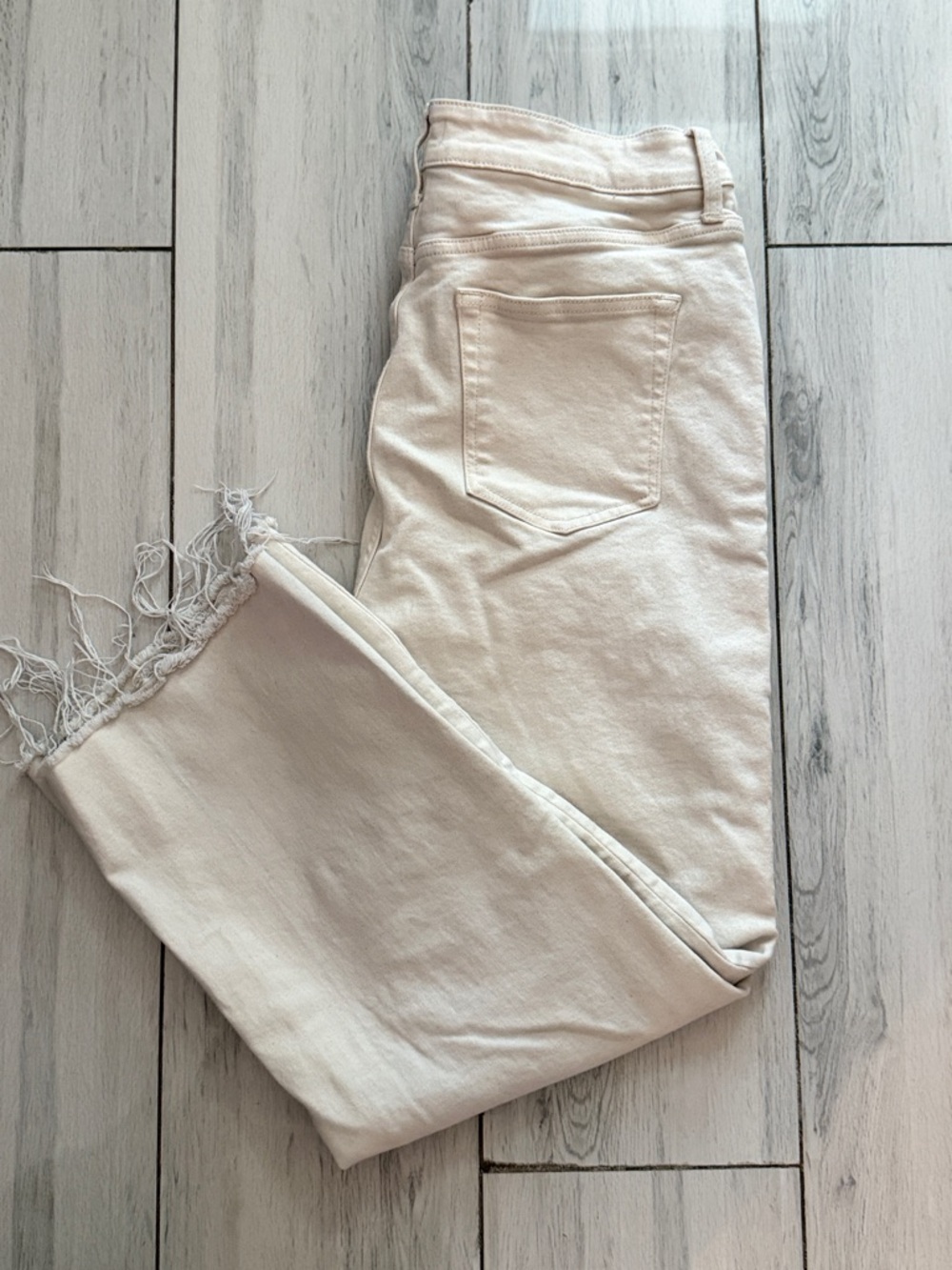 Oliver Logan Wide Leg Crop Fray Hem Jeans Size 34 EU Ecru Off White